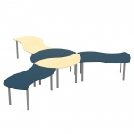 Wellentisch Set - Gruppeninsel: 3x Wellentisch I und 2x Wellentisch II, 